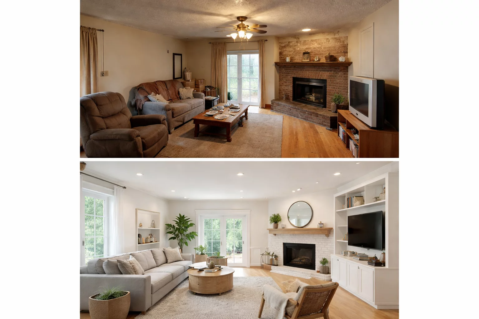 Salon rénové avec vue sur les montagnes à Genève — transformation complète appartement par Edelweiss Rénovation SA