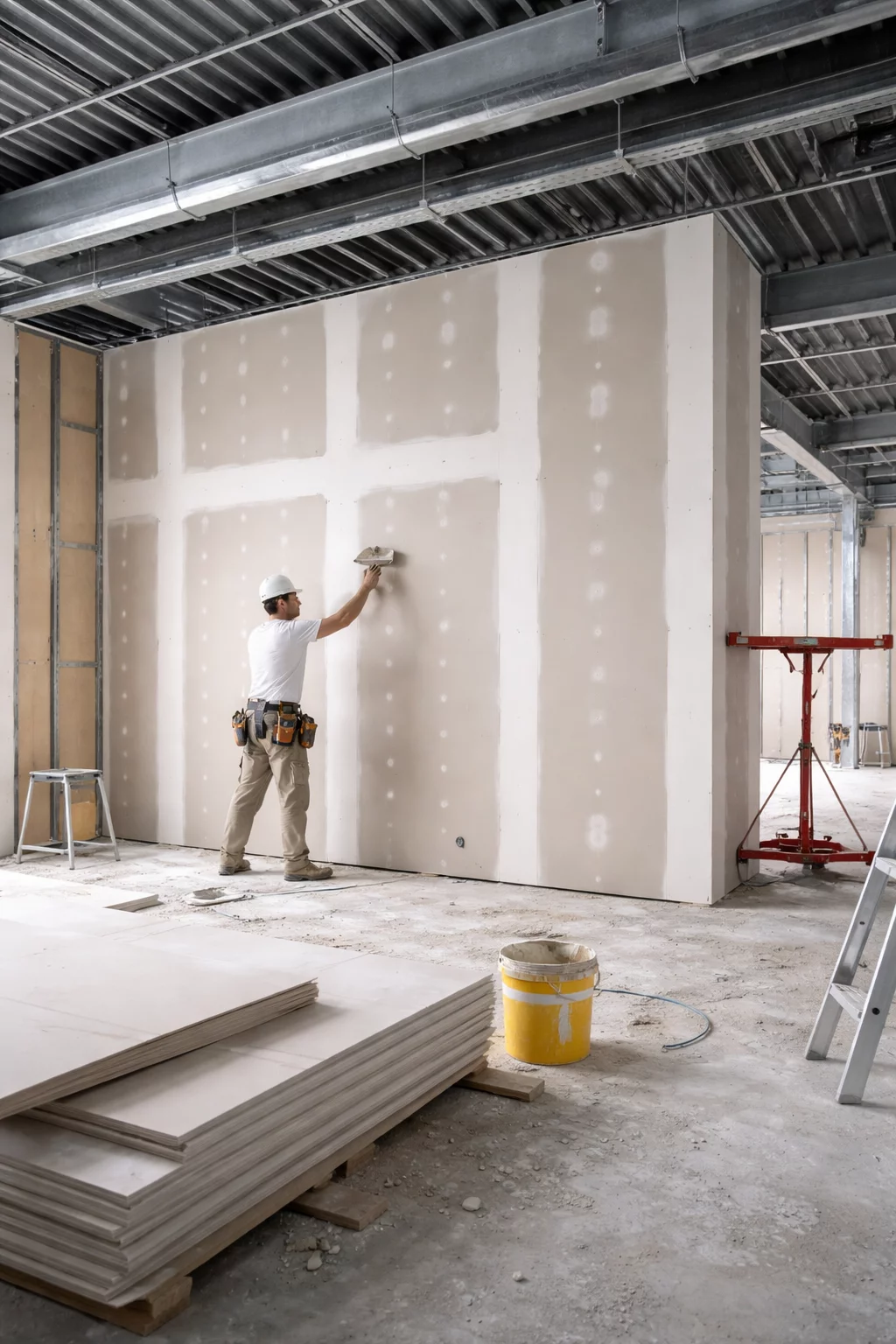 Plâtriers qualifiés Edelweiss Rénovation effectuant des travaux de plâtrerie à Genève — doublages et cloisons en plaques de plâtre